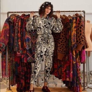 FARM Rio B&W Midnight Leopard Belt Canvas Jumpsuit